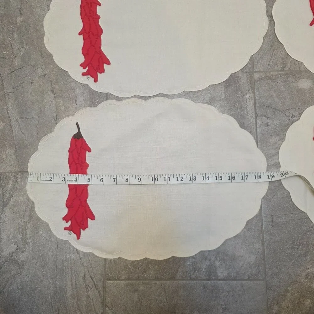 Vintage Placemats 3D red chillis Hand Embroidered set 4